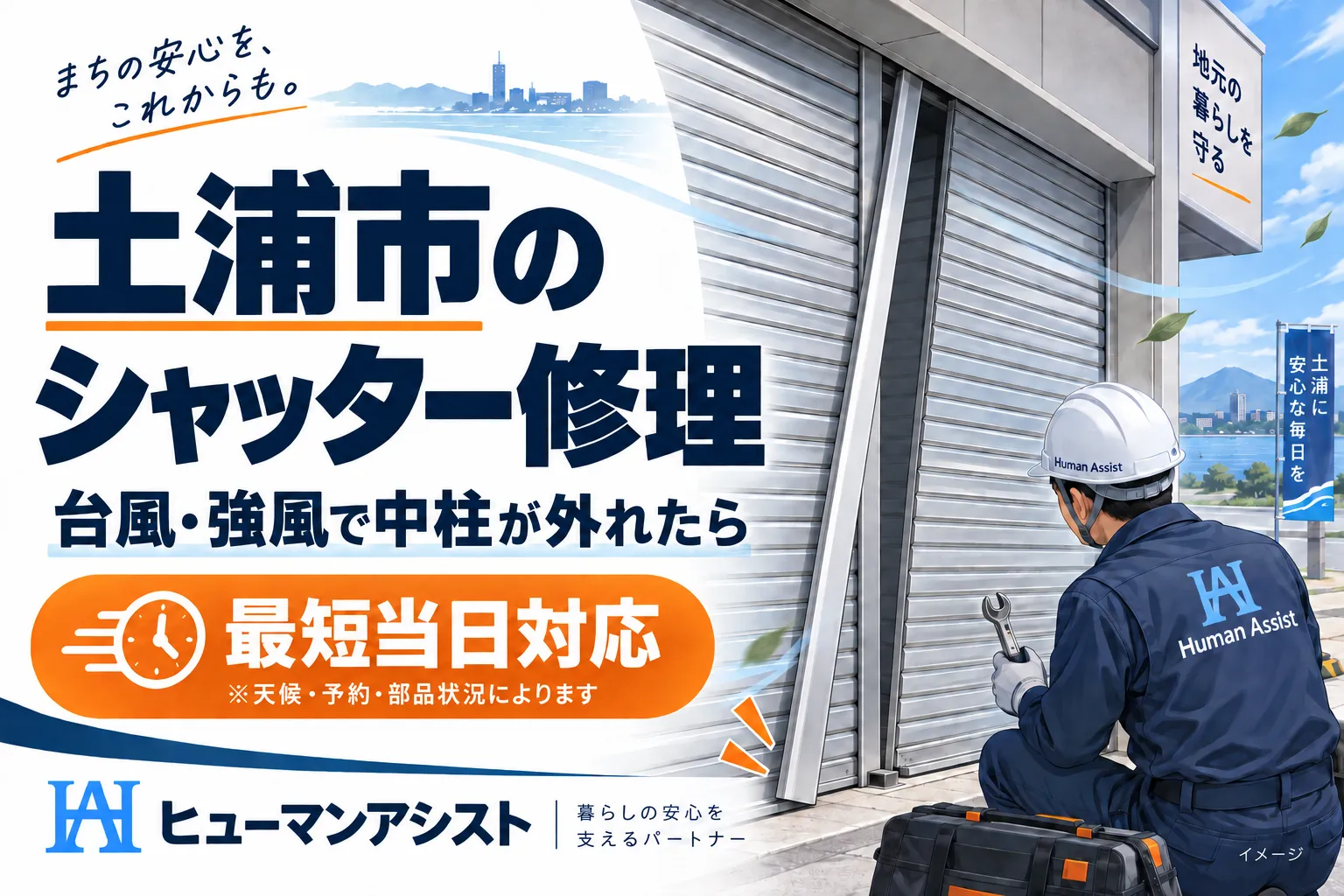 土浦市のシャッター修理 台風・強風で中柱が外れたら 最短当日対応 ヒューマンアシスト